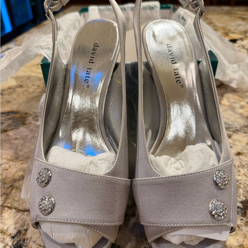 David Tate Metallic Slingback Heels with Sparkling Accents